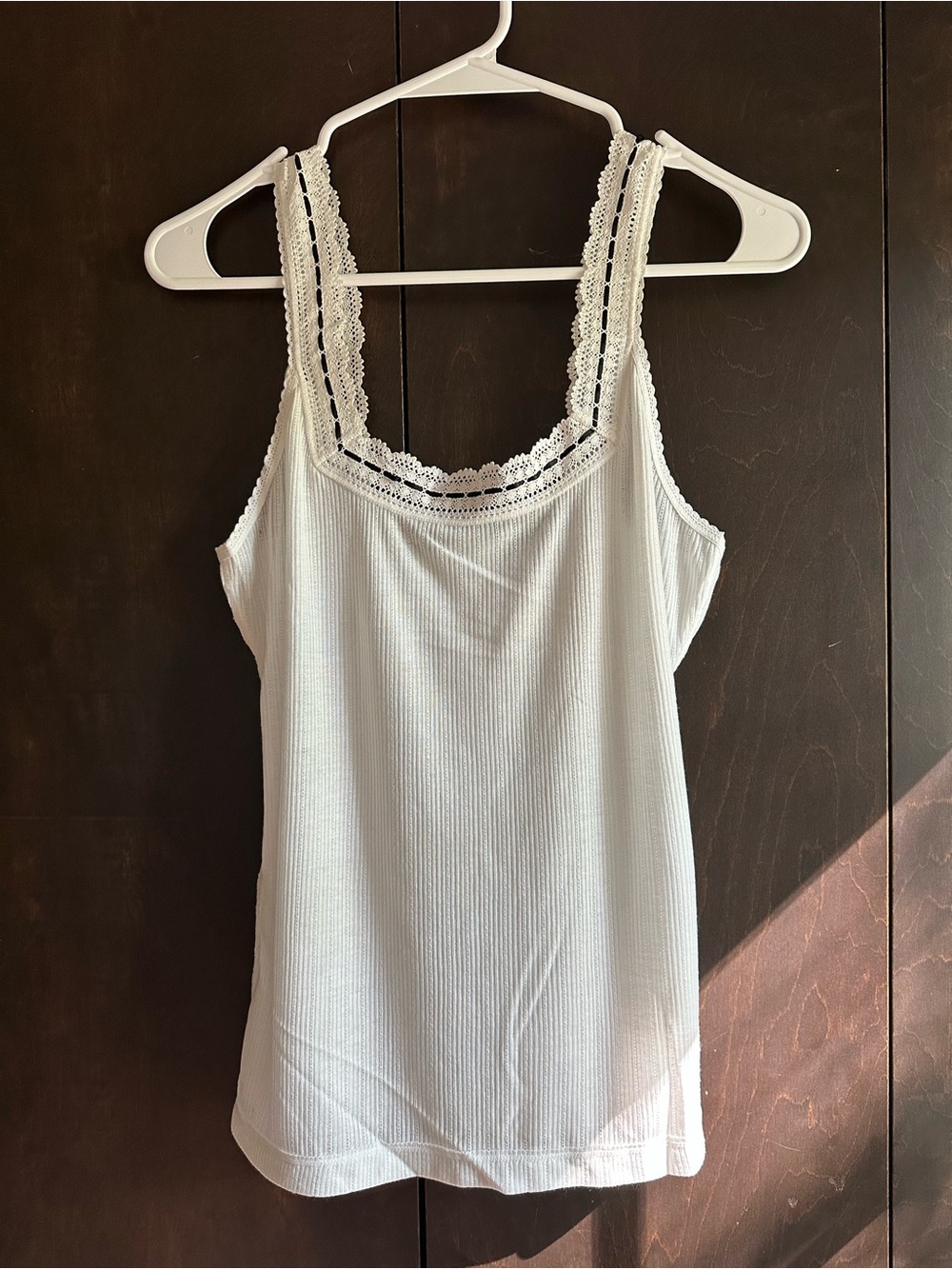 Free People Only You White Ribbed Lace-Trim Cami